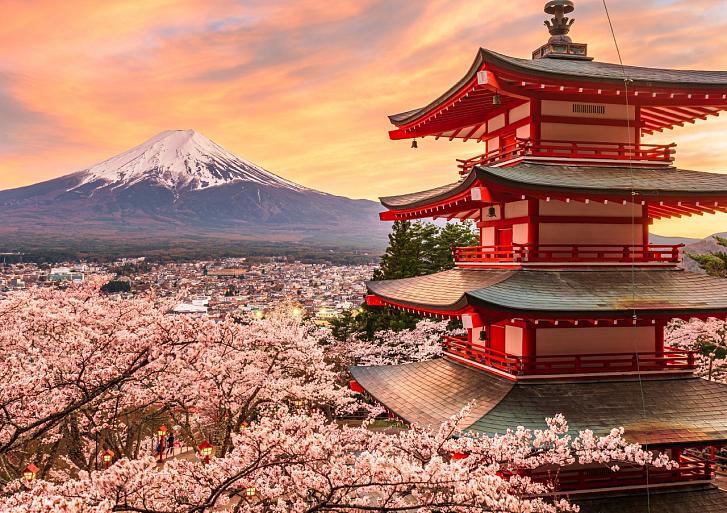 Berg Fuji en de Vredespagode, Japan