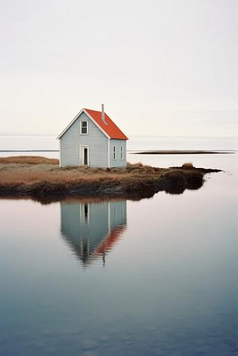 Weerspiegeling huis in meer