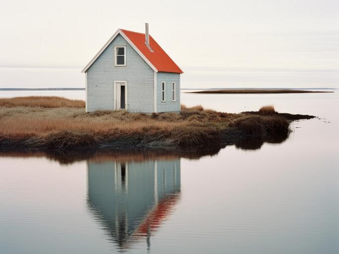 Weerspiegeling huis in meer