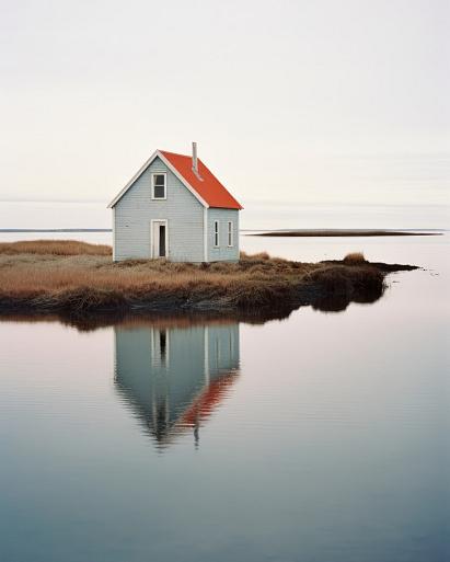 Weerspiegeling huis in meer