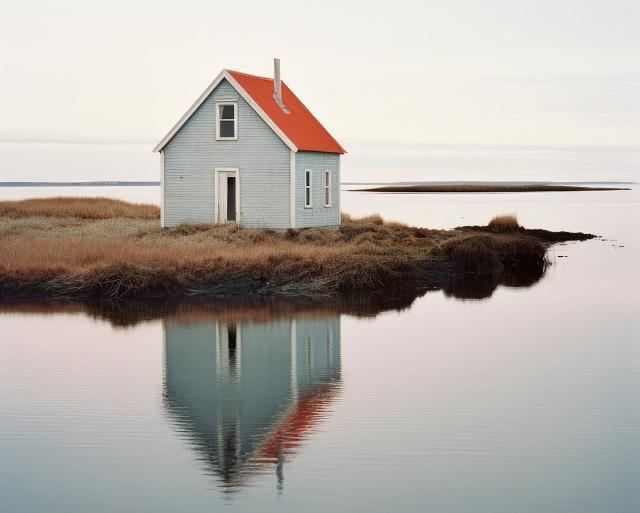 Weerspiegeling huis in meer