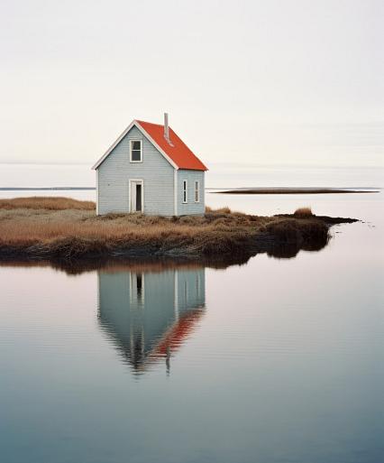 Weerspiegeling huis in meer