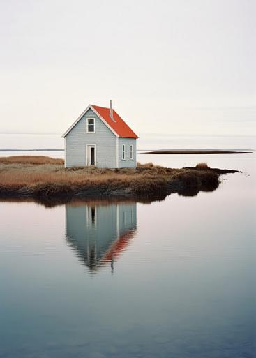 Weerspiegeling huis in meer