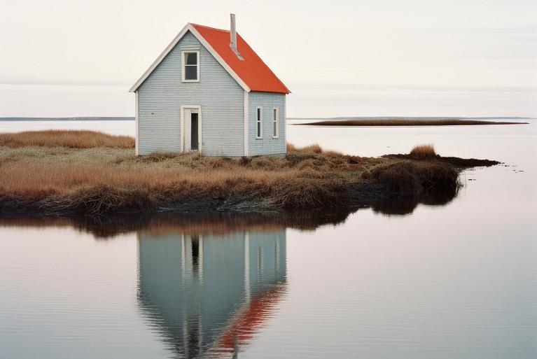 Weerspiegeling huis in meer