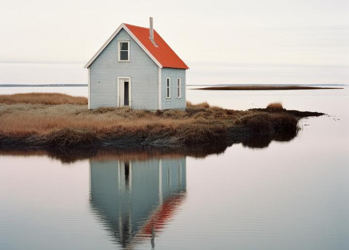 Weerspiegeling huis in meer