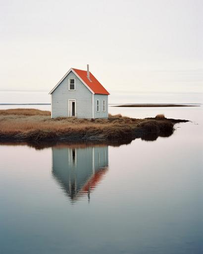 Weerspiegeling huis in meer