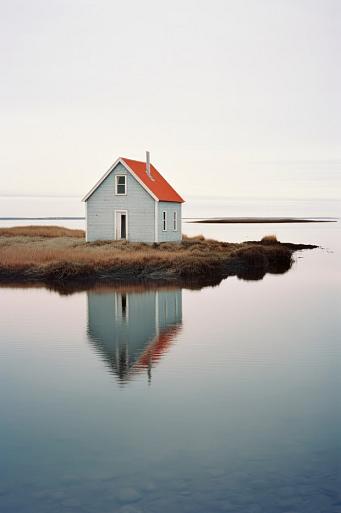 Weerspiegeling huis in meer