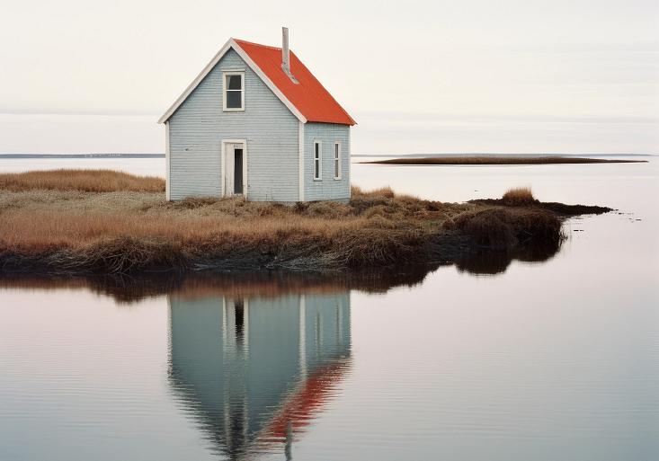 Weerspiegeling huis in meer