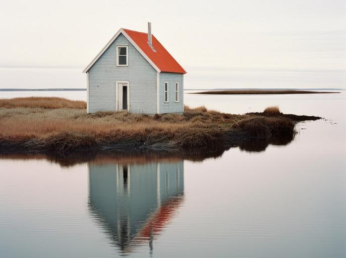 Weerspiegeling huis in meer