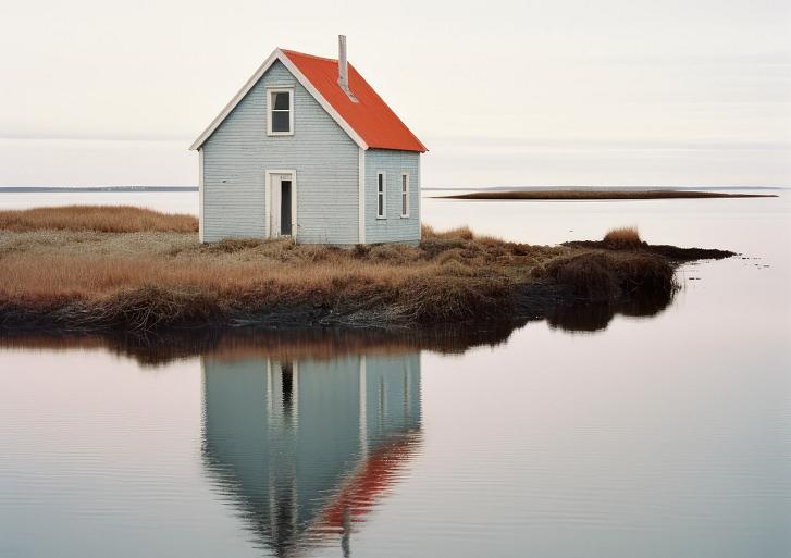 Weerspiegeling huis in meer