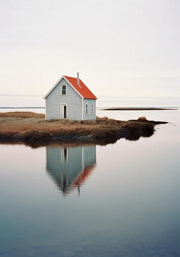 Weerspiegeling huis in meer