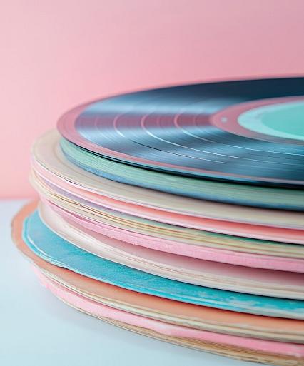 Pastelkleurige verzameling vinylplaten