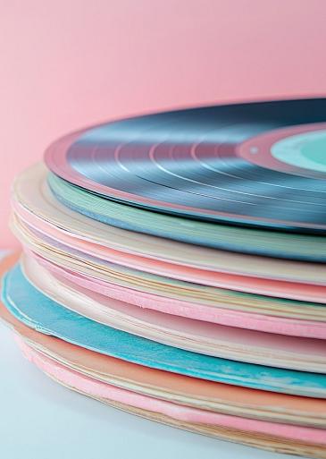 Pastelkleurige verzameling vinylplaten