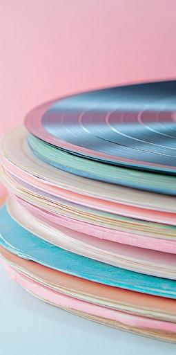 Pastelkleurige verzameling vinylplaten