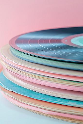 Pastelkleurige verzameling vinylplaten