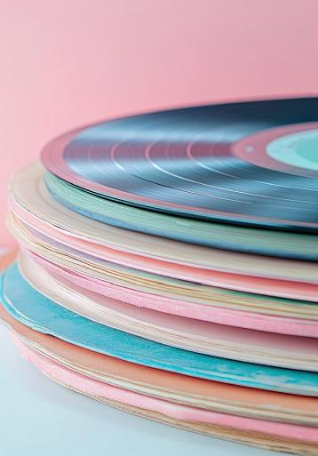 Pastelkleurige verzameling vinylplaten
