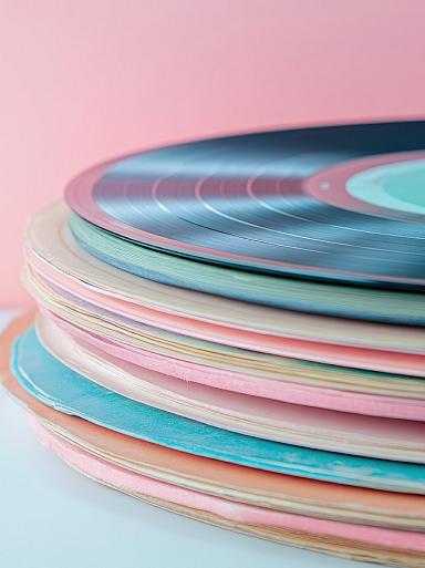 Pastelkleurige verzameling vinylplaten