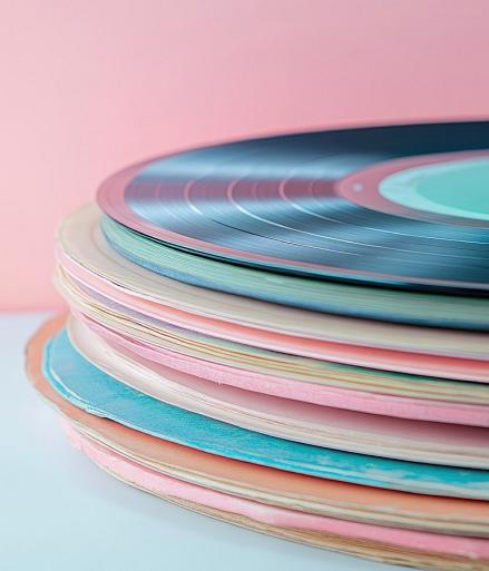Pastelkleurige verzameling vinylplaten