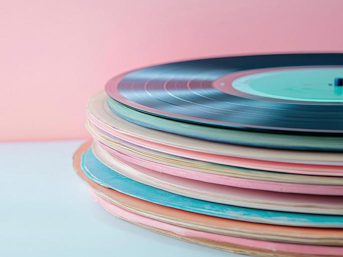 Pastelkleurige verzameling vinylplaten