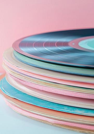 Pastelkleurige verzameling vinylplaten