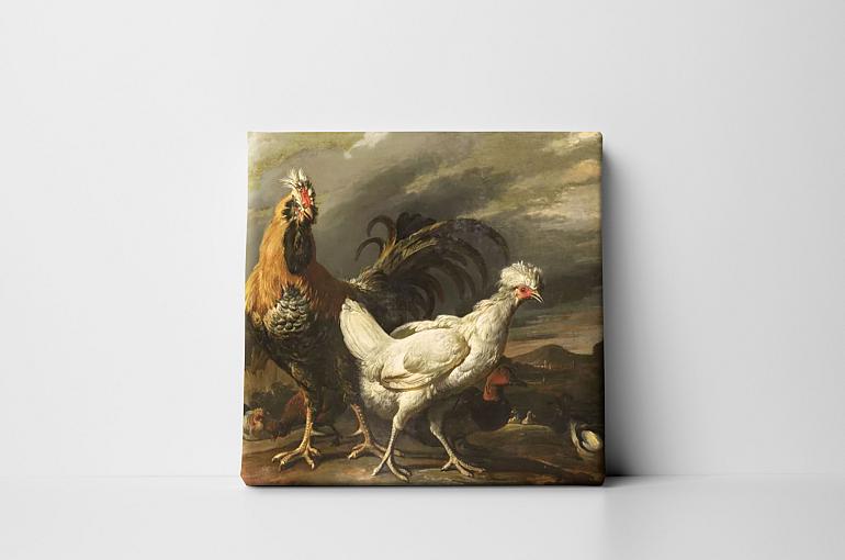 een haan een kip en ander pluimvee mock up canvas zonder lijst vierkant