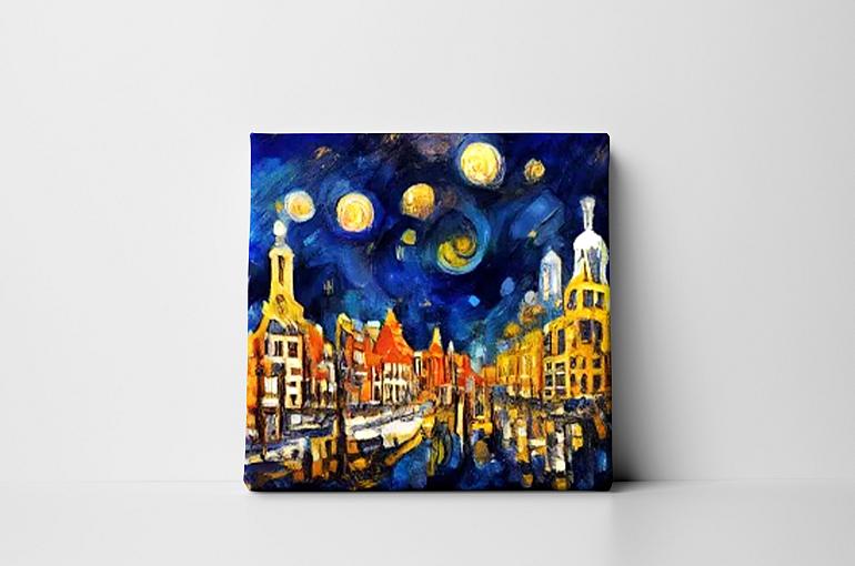 maanverlichte nacht geinspireerd op van gogh mock up canvas zonder lijst vierkant