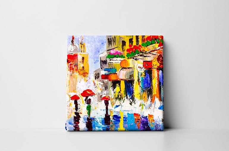 regenachtige kleurrijke straat mock up canvas zonder lijst vierkant