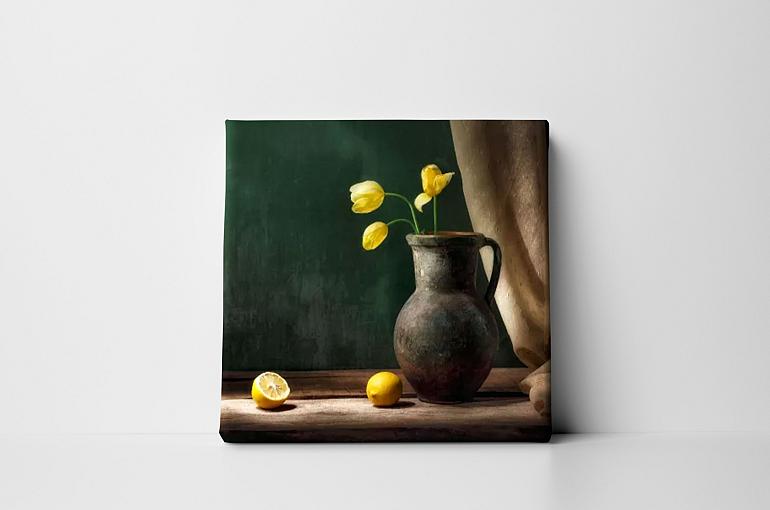 stilleven citroenen en tulp mock up canvas zonder lijst vierkant