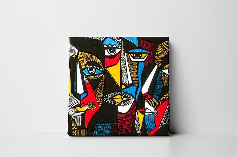 surrealistische kleurrijke gezichten mock up canvas zonder lijst vierkant