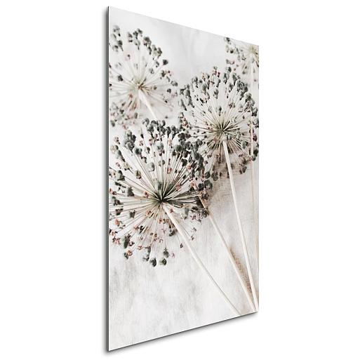 droge allium bloemen op beige stof mock up aluminium staand