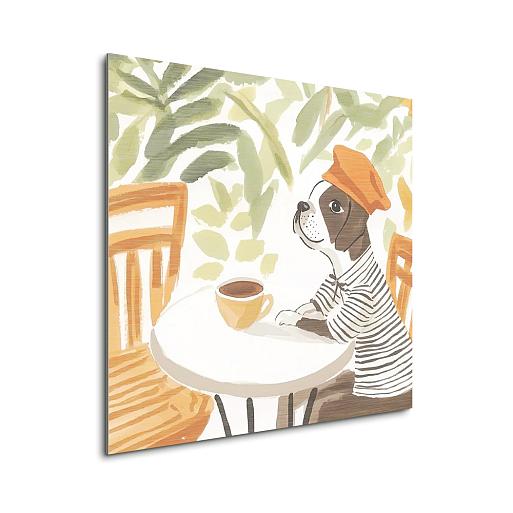 hond zittend aan tafel mock up aluminium vierkant