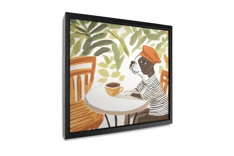 hond zittend aan tafel mock up canvas vierkant