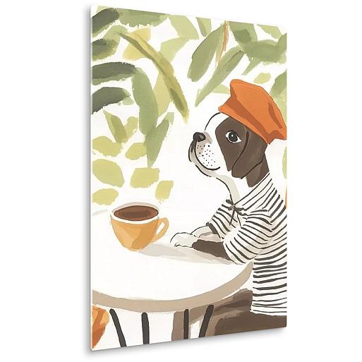 hond zittend aan tafel mock up plexiglas staand
