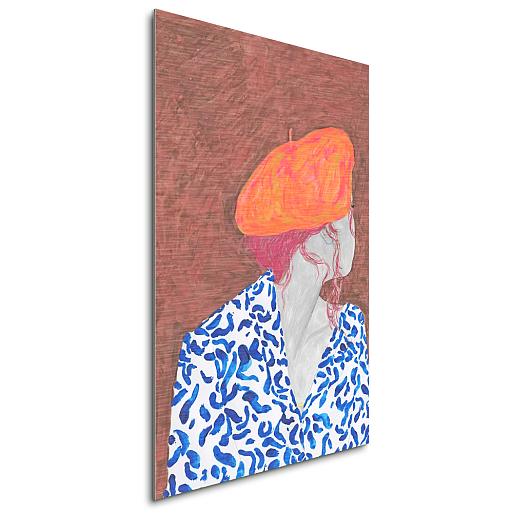 vrouw met baret geschilderd mock up aluminium staand