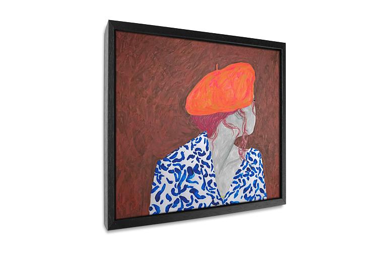vrouw met baret geschilderd mock up canvas vierkant