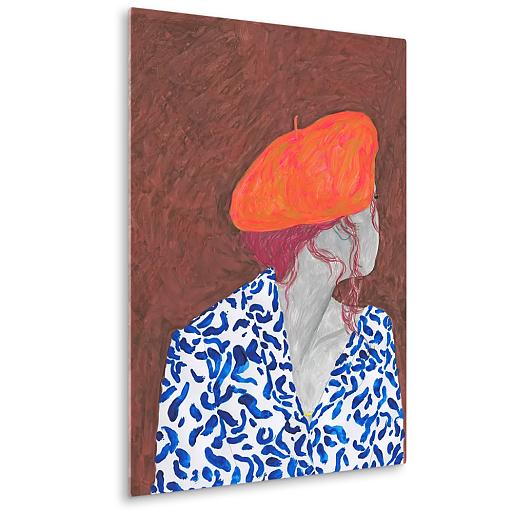 vrouw met baret geschilderd mock up plexiglas staand