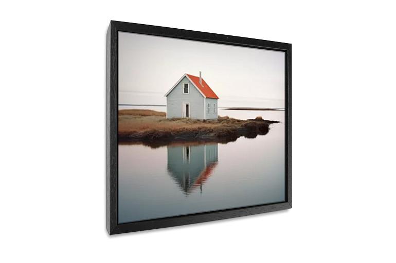 weerspiegeling huis in meer mock up canvas vierkant