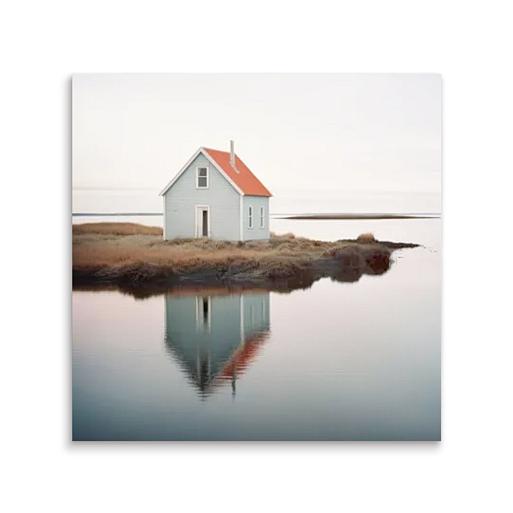 weerspiegeling huis in meer mock up tegeltje vierkant