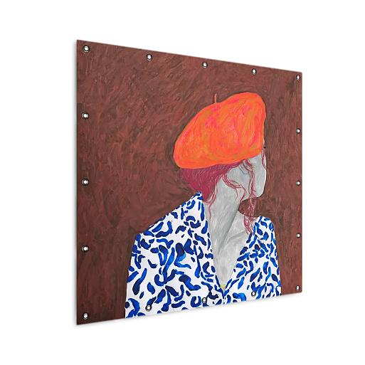 vrouw met baret geschilderd mock up tuinposter vierkant