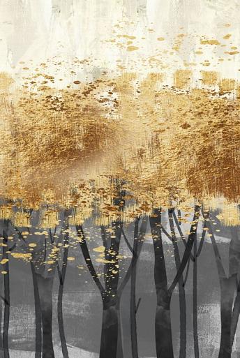 Schaduwen van goud. Een abstract boslandschap