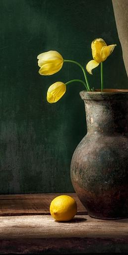 Stilleven citroen en tulp