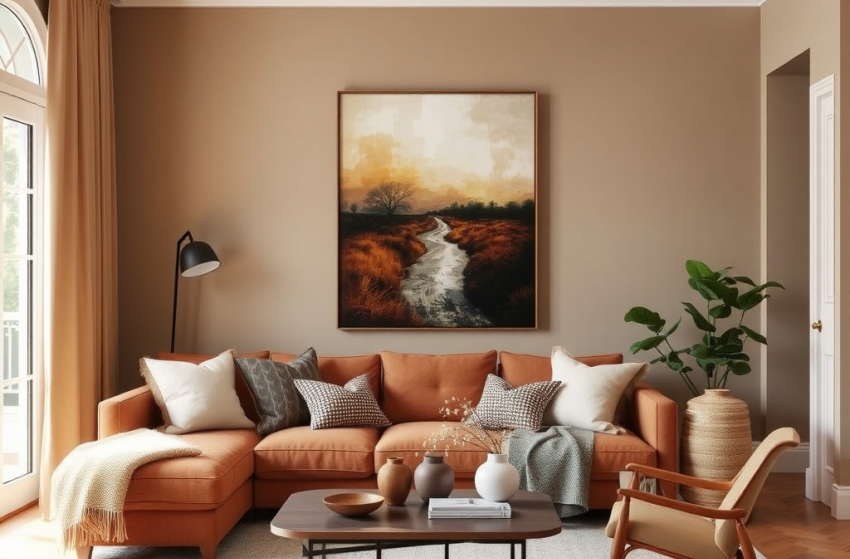 woonkamer met groot formaat canvas