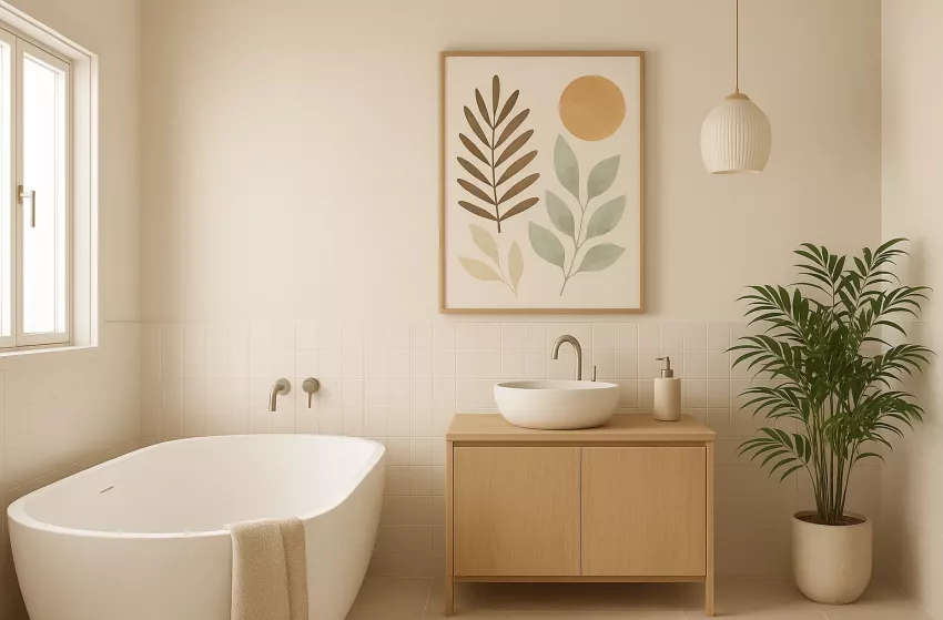 muurdecoratie in badkamer