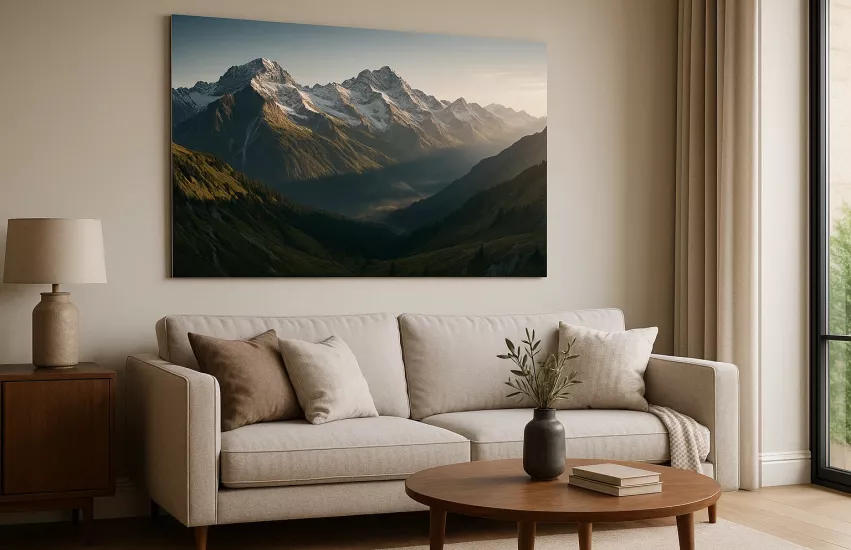 Hoe kies je een grote print voor boven de bank die niet overweldigt?